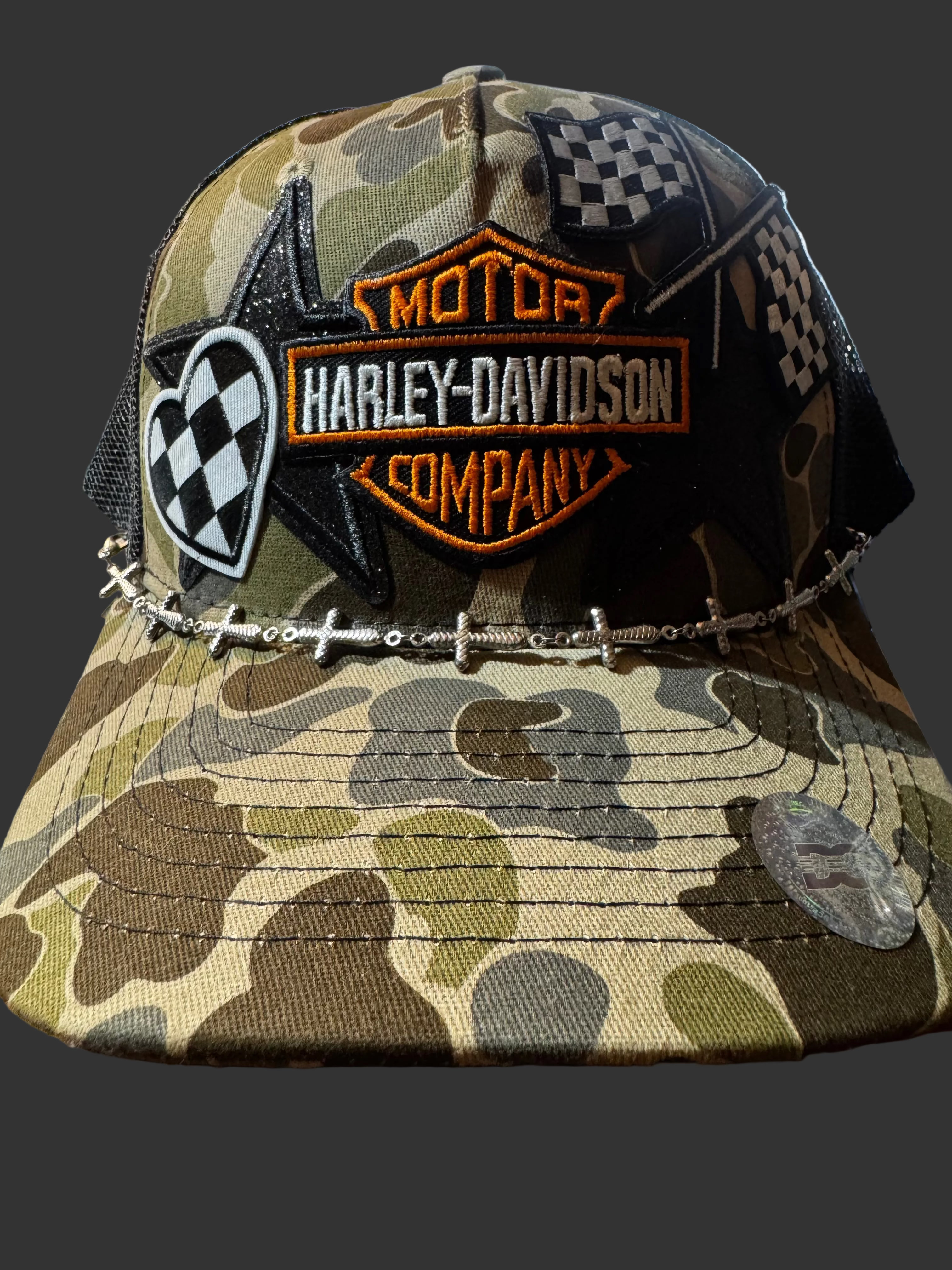 Camo Trucker Hat with HD patch and cross chain – Beautiful  display picture 1