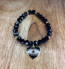 Load image into Gallery viewer, 8” Round Black and Gold Evil Eye Bracelet
