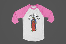 Load image into Gallery viewer, Kids Baseball T-shirts with Blessed Virgin Mary Skater
